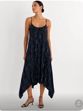 NWT TAHARI Black and Blue Patterned Dress Size Large